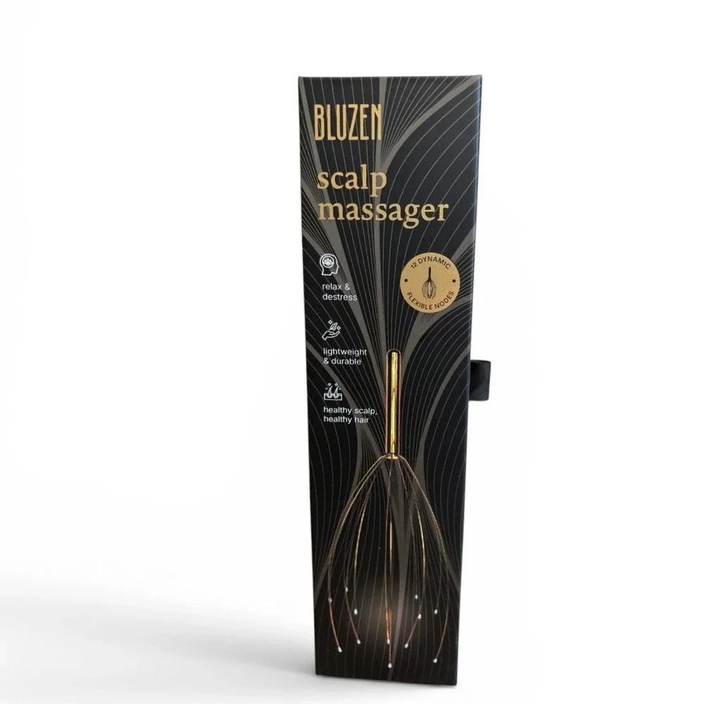 Bluzen Scalp Massager 12 Flexible Wire Fingers Gold Stress Relief New‎ in Box